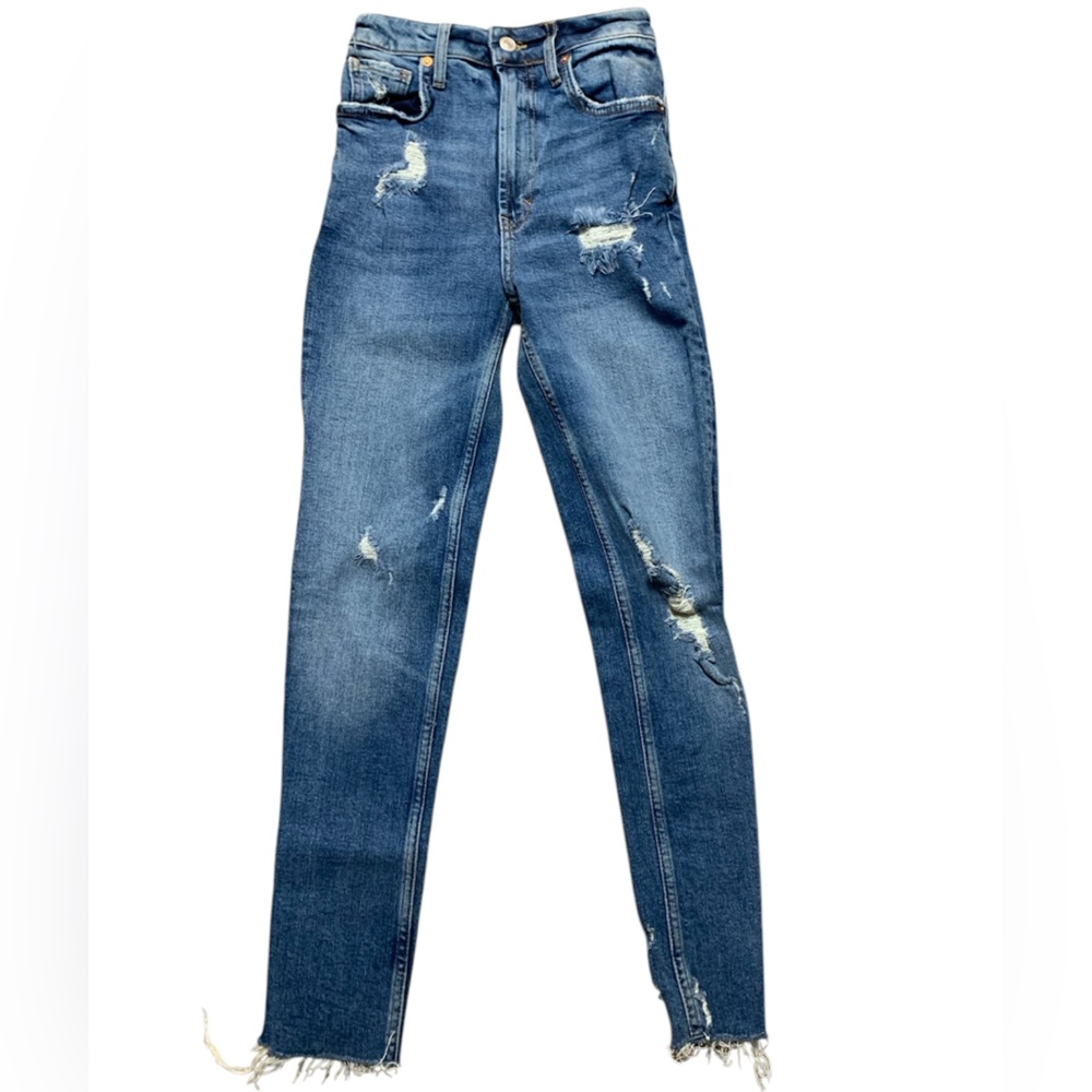 Free People We The Free Ultra‎ High Rise Distressed Skinny Jeans Blue 24